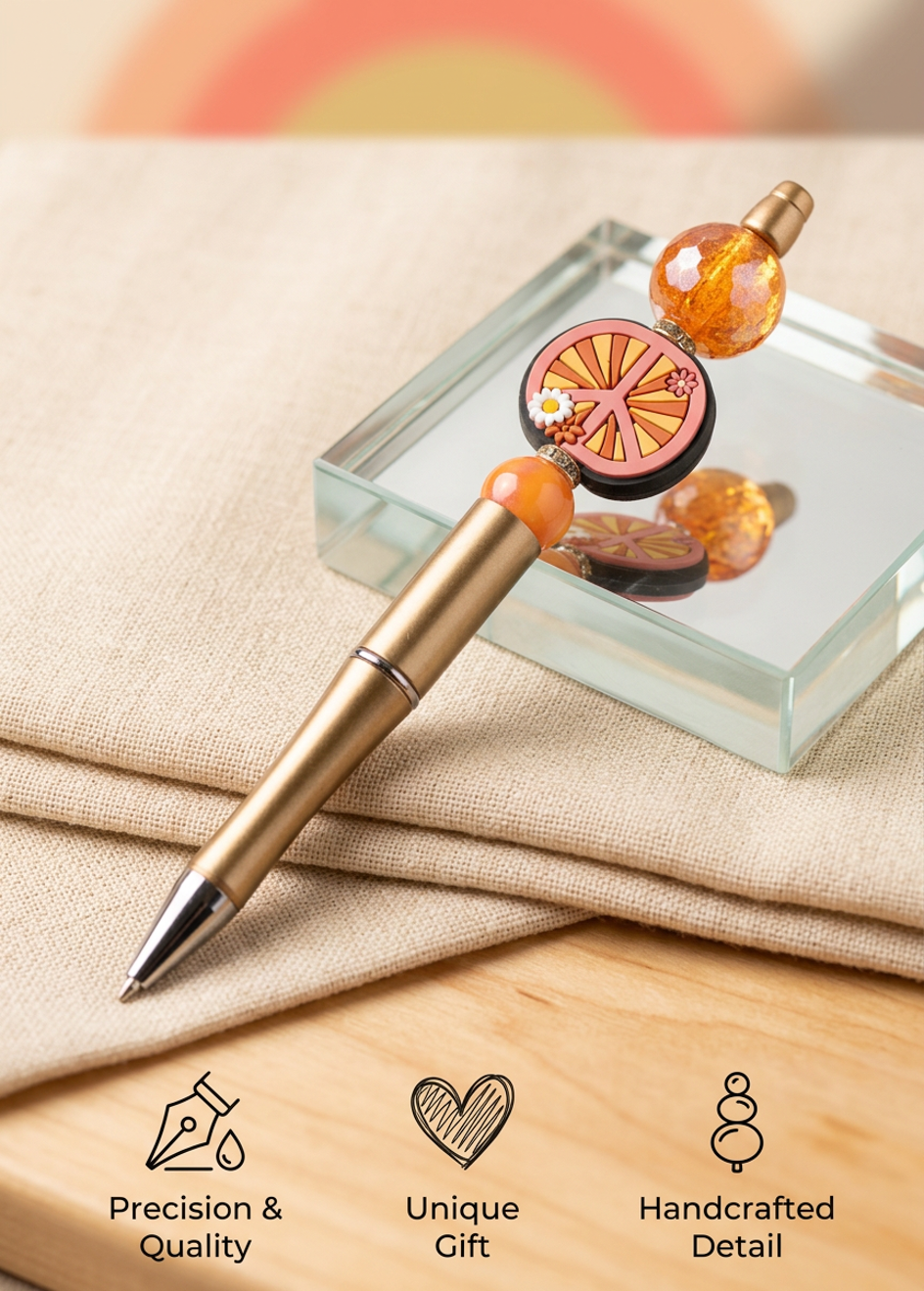 Peace Sign Pen with Orange Beads
