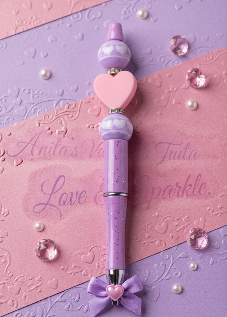 Pink Heart Purple Heart Beads Pen