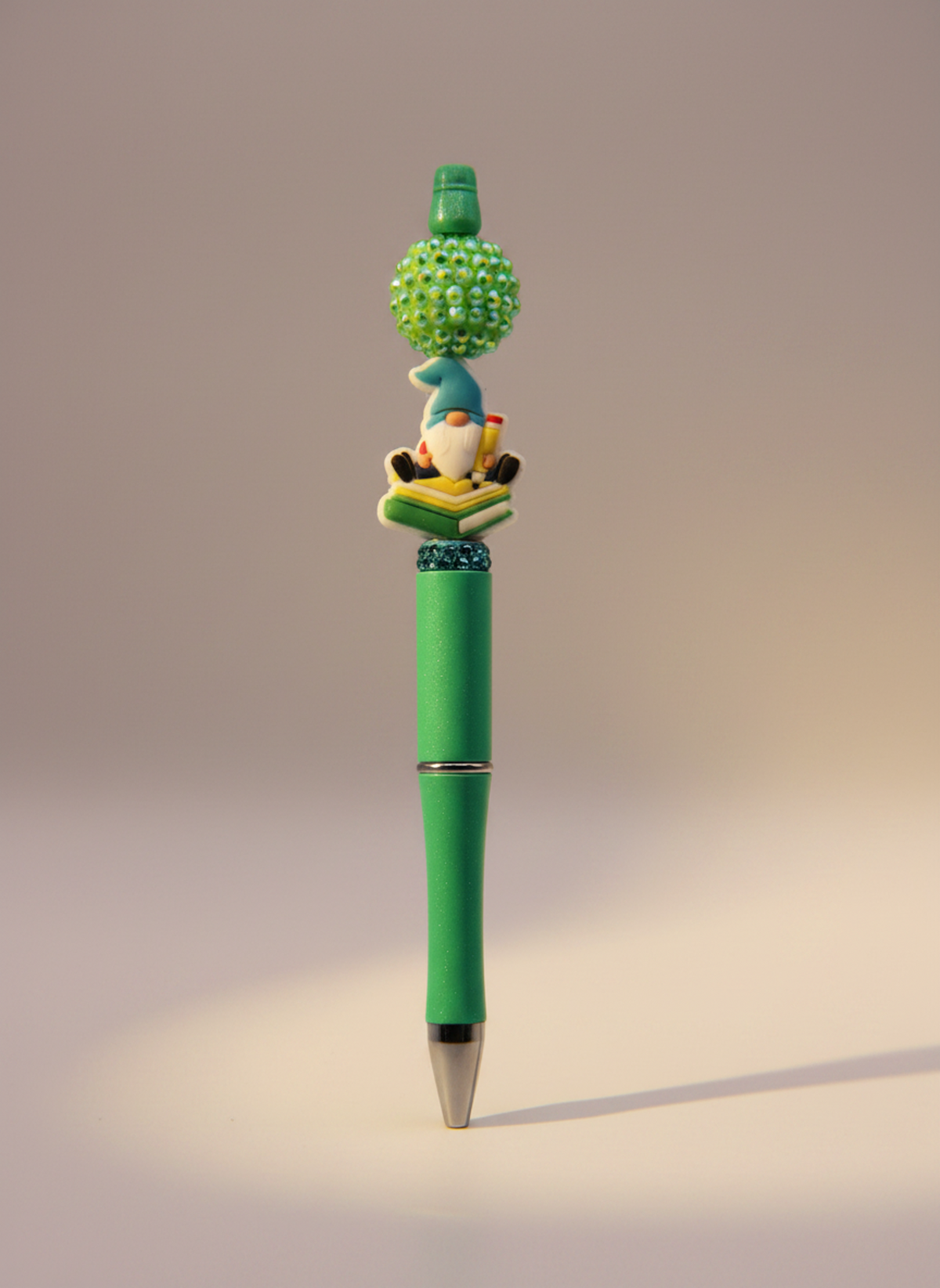 Gnome Sitting on Books Green Pen