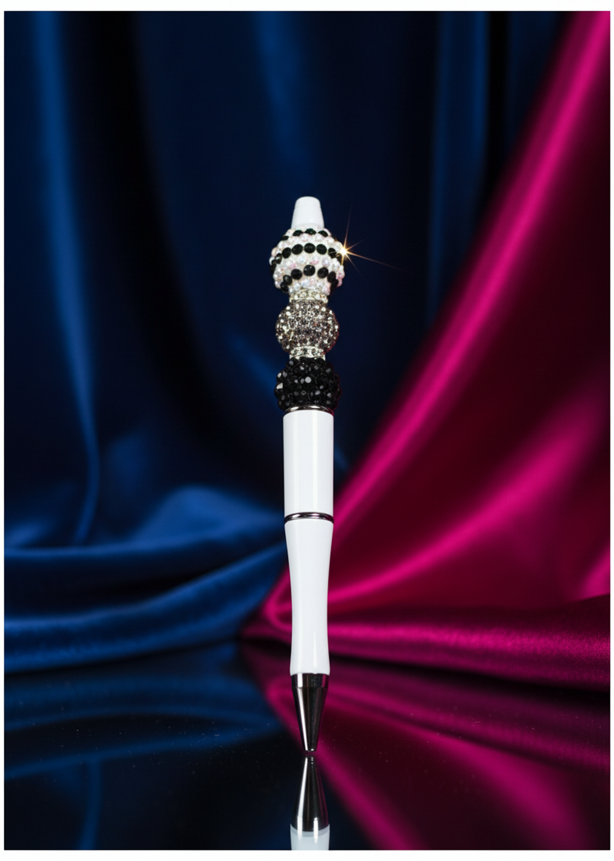 Black and White Spiral Sparkle Beaded Pen