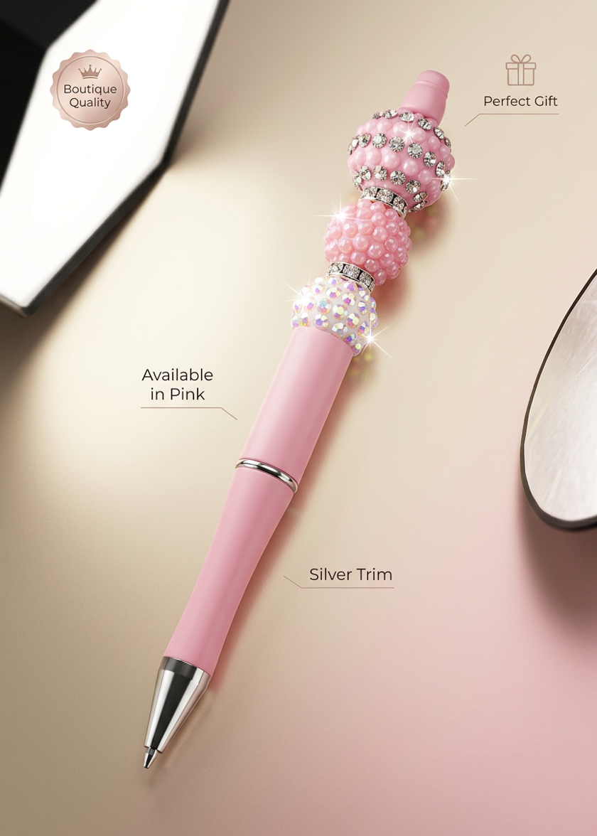 Pink and White Sparkle Three Bead Pen