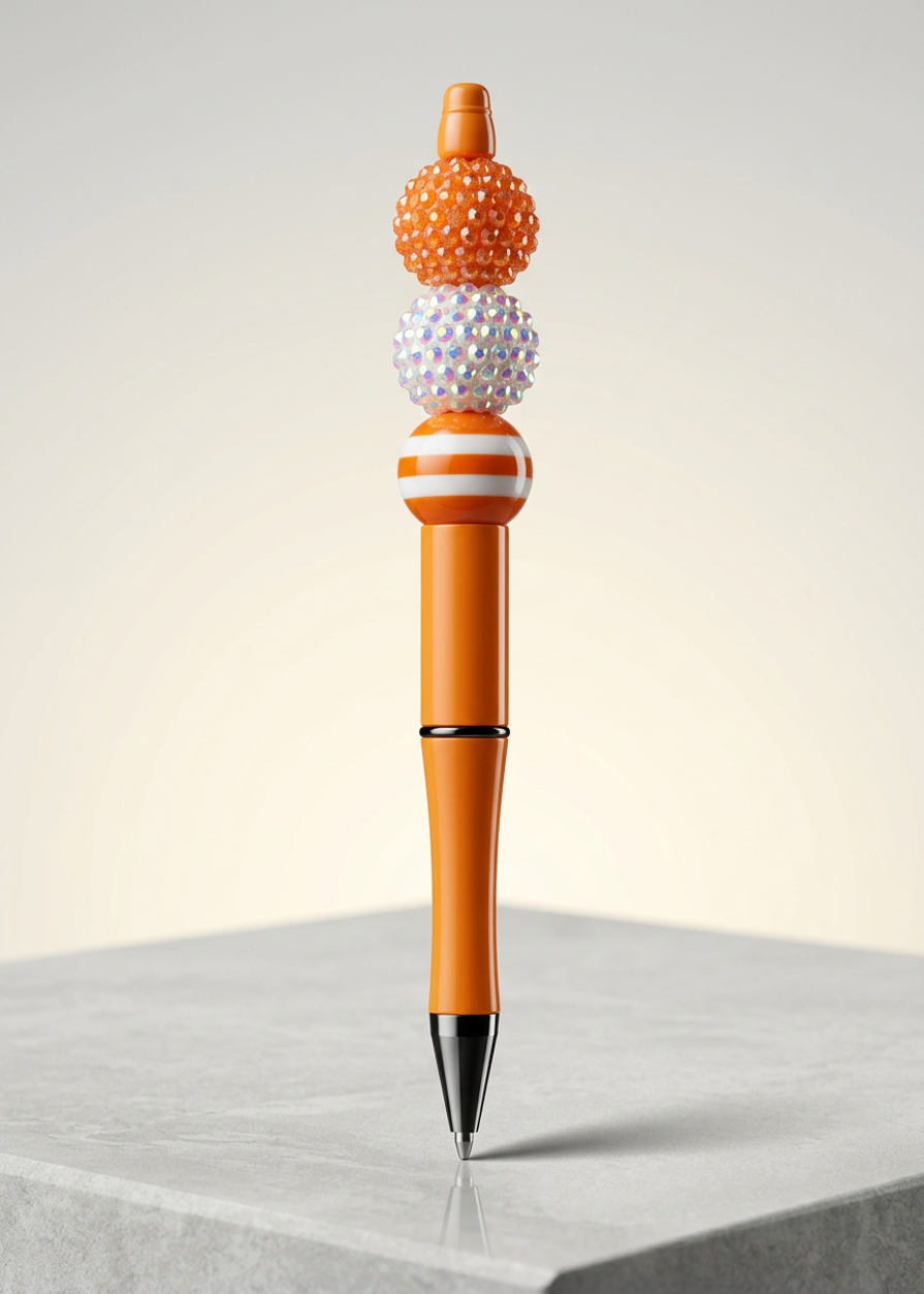 Orange and White Beaded Pen