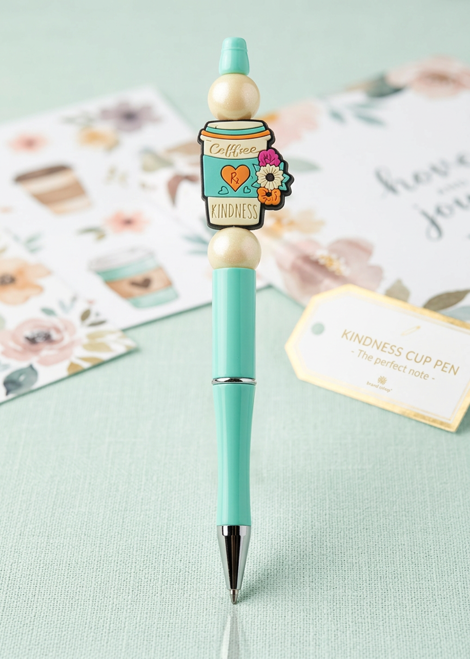 Caffeine and Kindness Coffee Cup Teal Pen