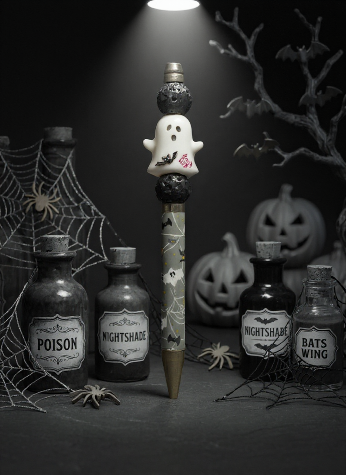 White Ghost Grey Halloween Pen
