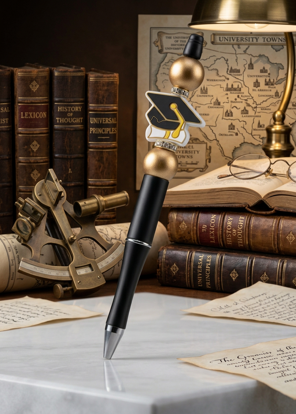 Diploma Graduation Pen with Gold Beads