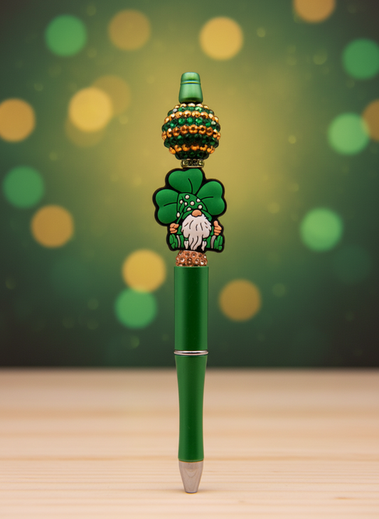 Gnome and Clover Green and Yellow Sparkle Pen