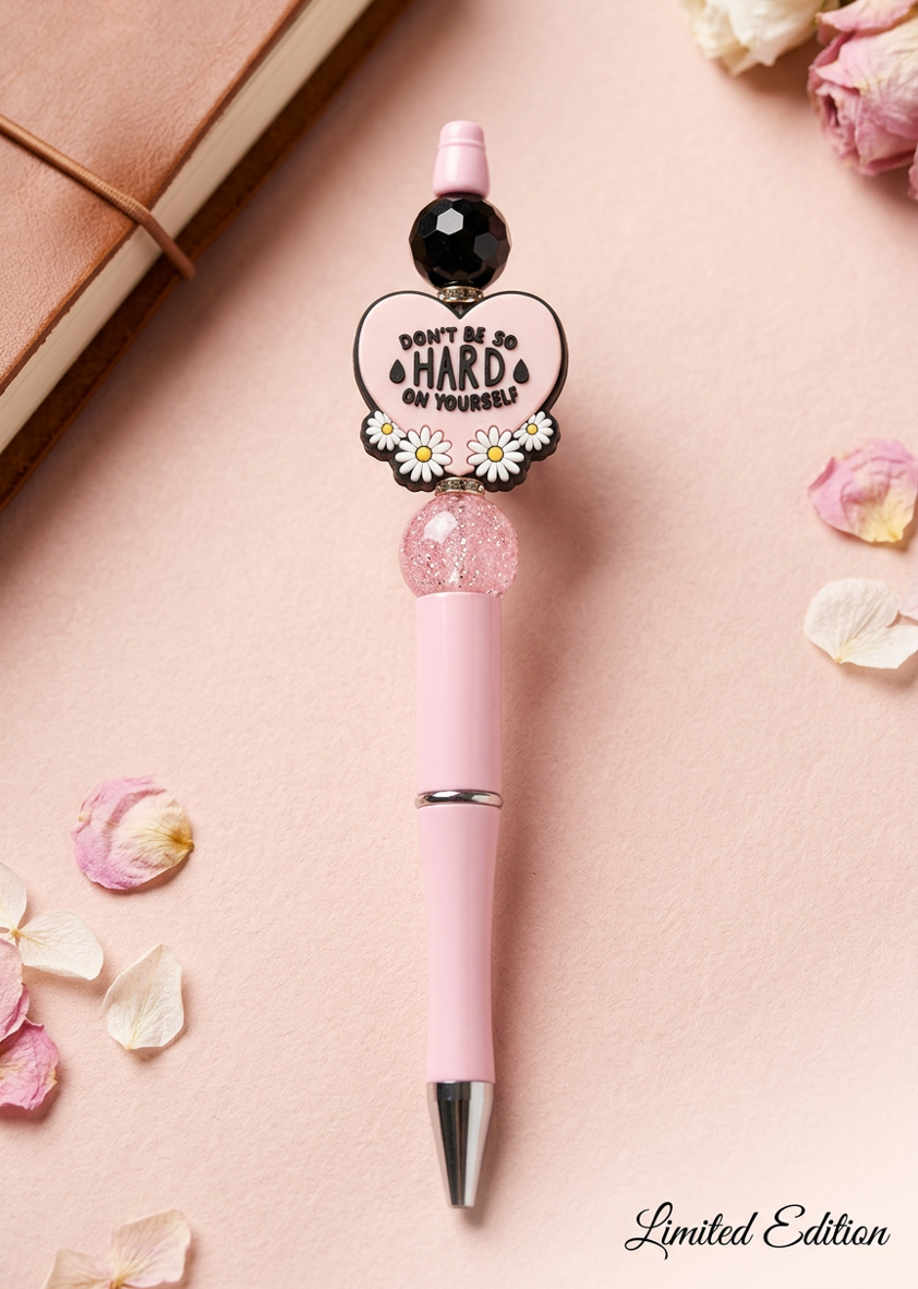 Don't Be Hard on Yourself Pink Heart Daisy Pen