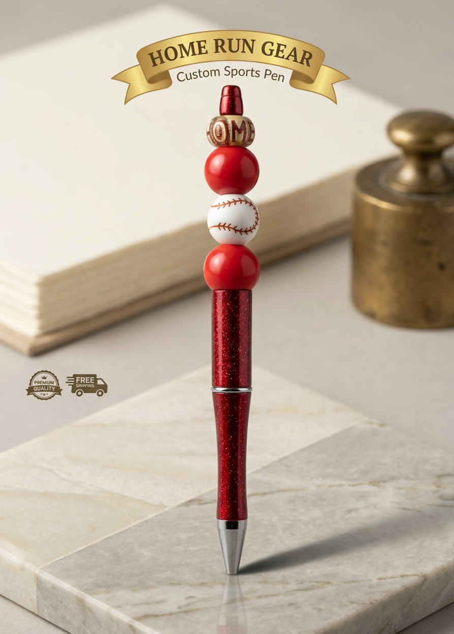 Baseball Red and White European Bead Pen
