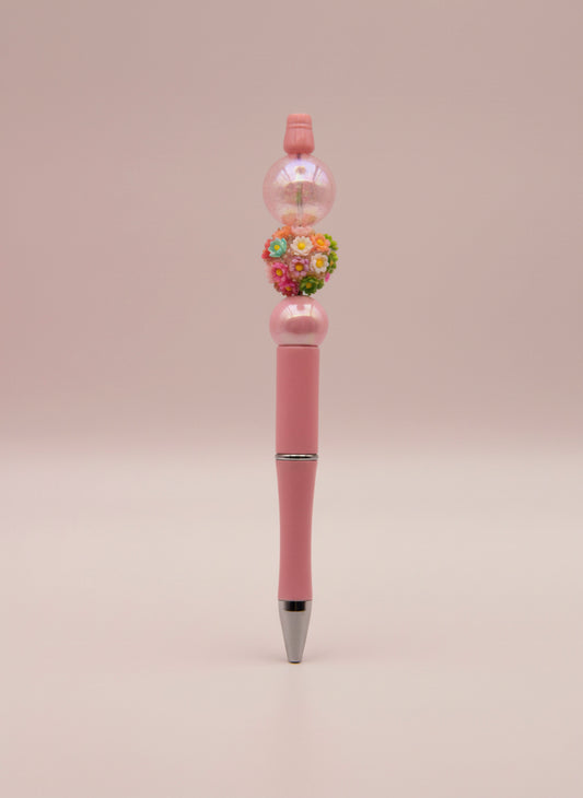 Pink Flower Pen with Pearl Beads