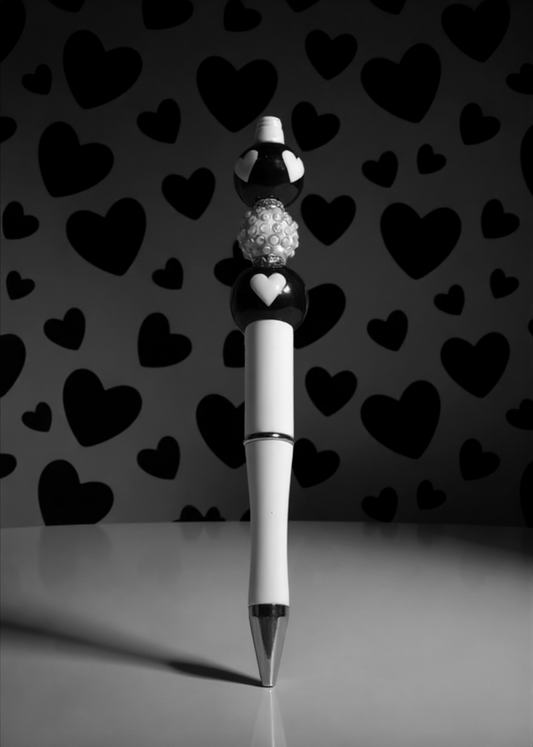 Black and White Heart Beaded Pen