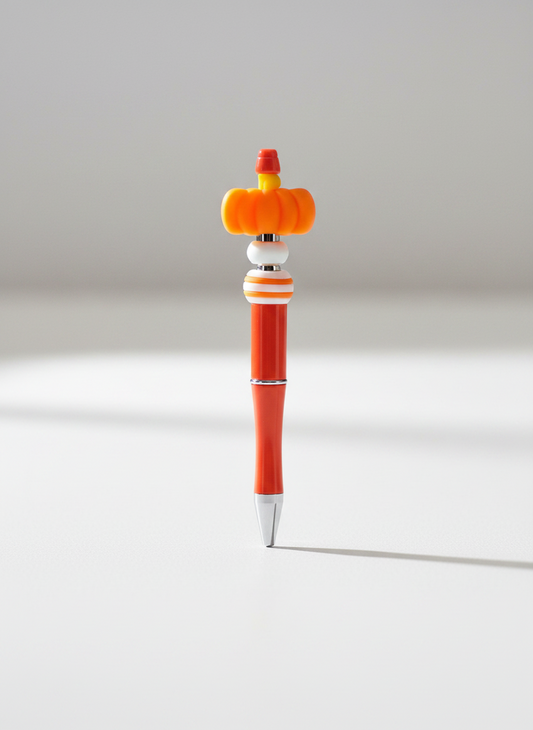 Big Pumpkin Orange and White Striped Bead Halloween Pen