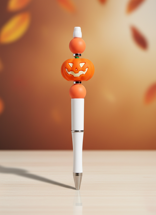Large Orange Pumpkin White Pen with Black Rhinestone Spacers