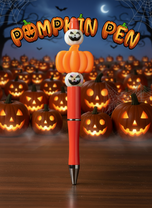 Big Orange Pumpkin White Jack-o-Lantern Beads Orange Pen