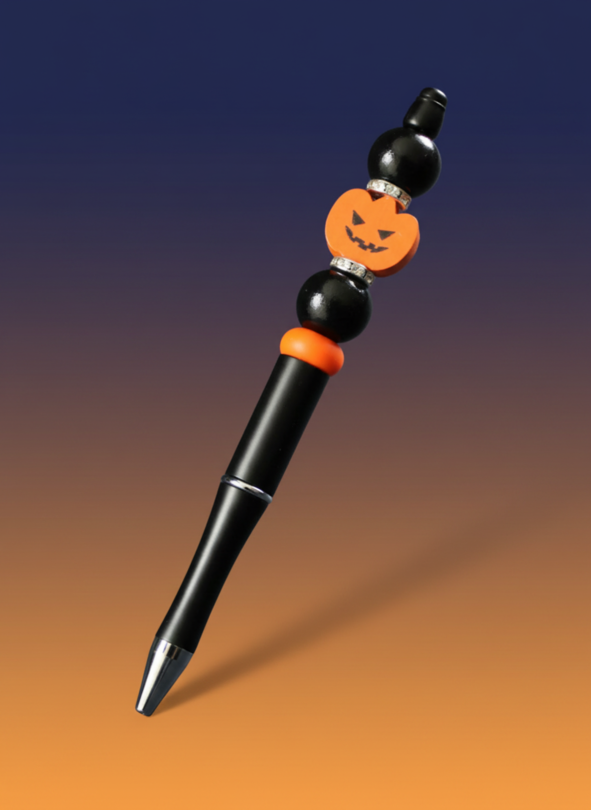 Orange Pumpkin Face Black Beads Halloween Pen