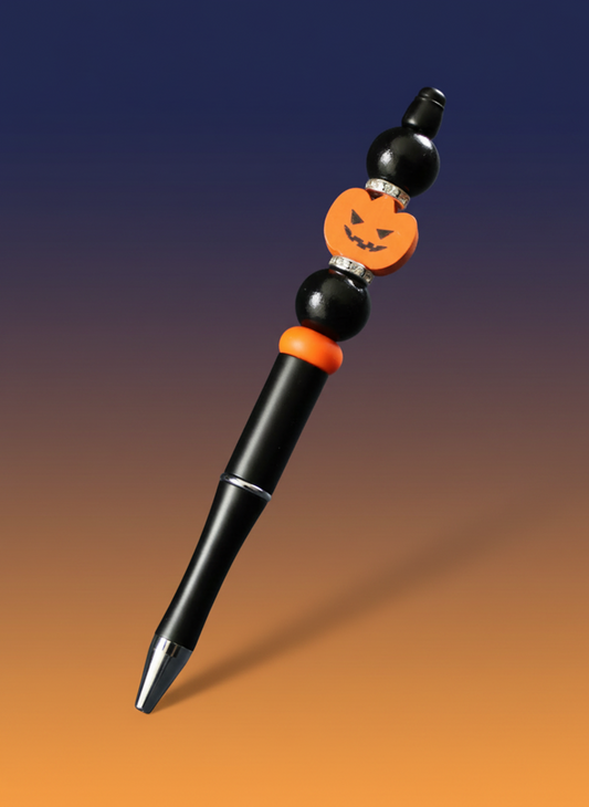 Orange Pumpkin Face Black Beads Halloween Pen