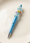 Blue Flower Pen with Crackle Beads
