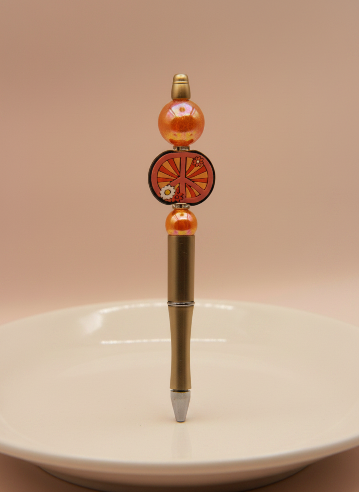 Orange Peace Sign Focal Bead Pen