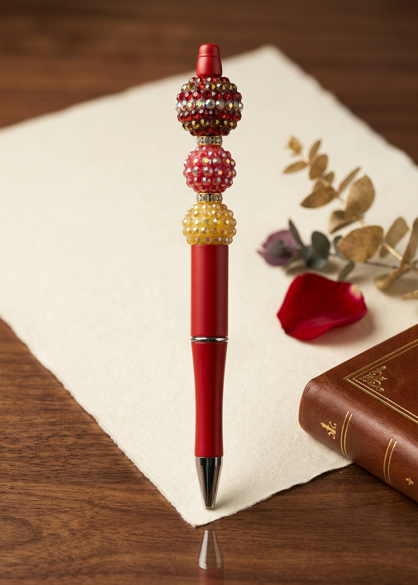 Red and Gold Sparkle Bead Pen