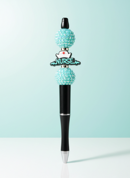 Nurse Focal Bead Two Big Blue Sparkle Balls Pen