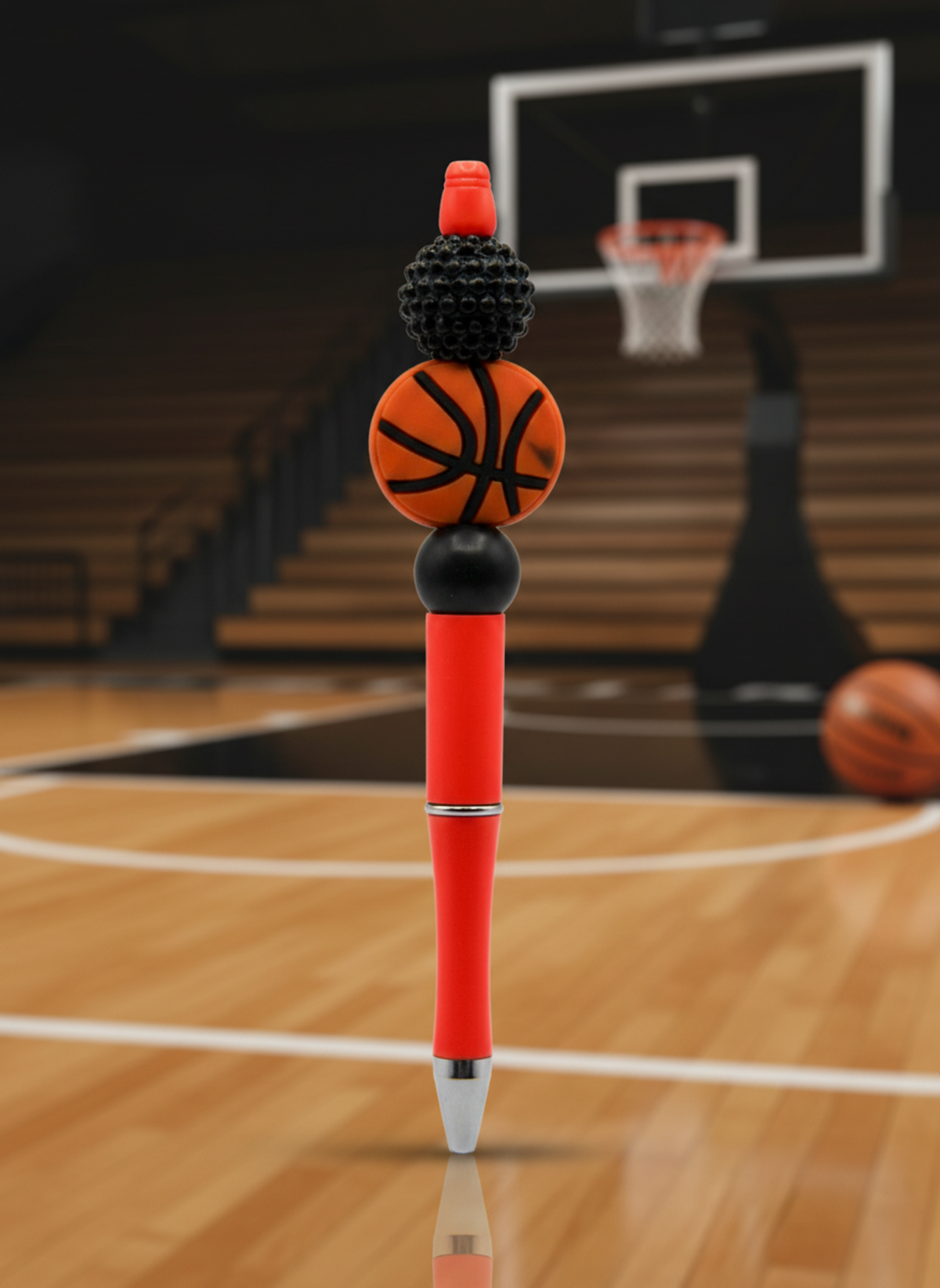 Basketball Black Sparkle Bead Orange Pen