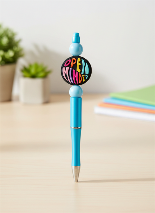 Open Minded Teal Pen with Teal Blue Beads