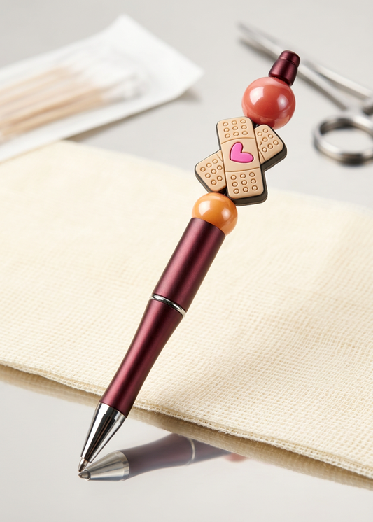 Pink Heart Bands Pearl Brown Pen