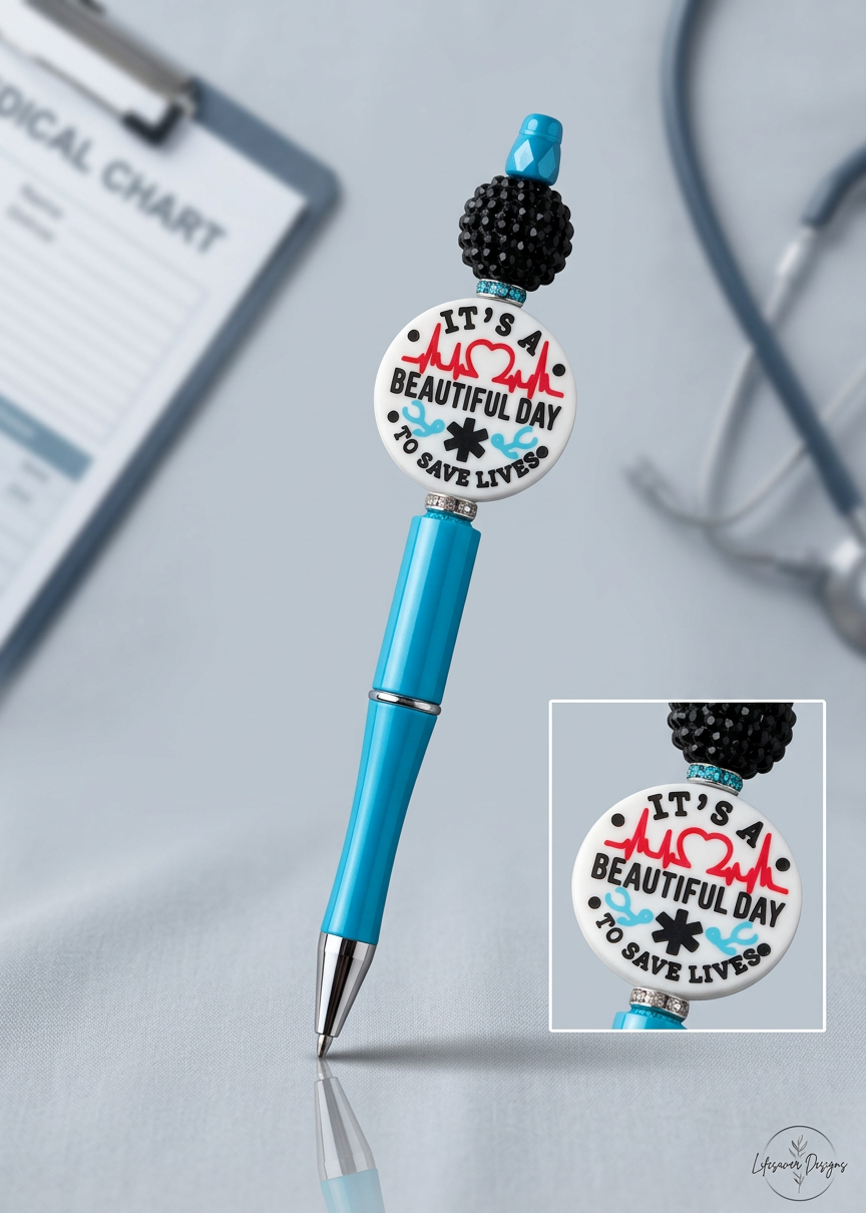 Beautiful Day to Save Lives Black Sparkle Pen