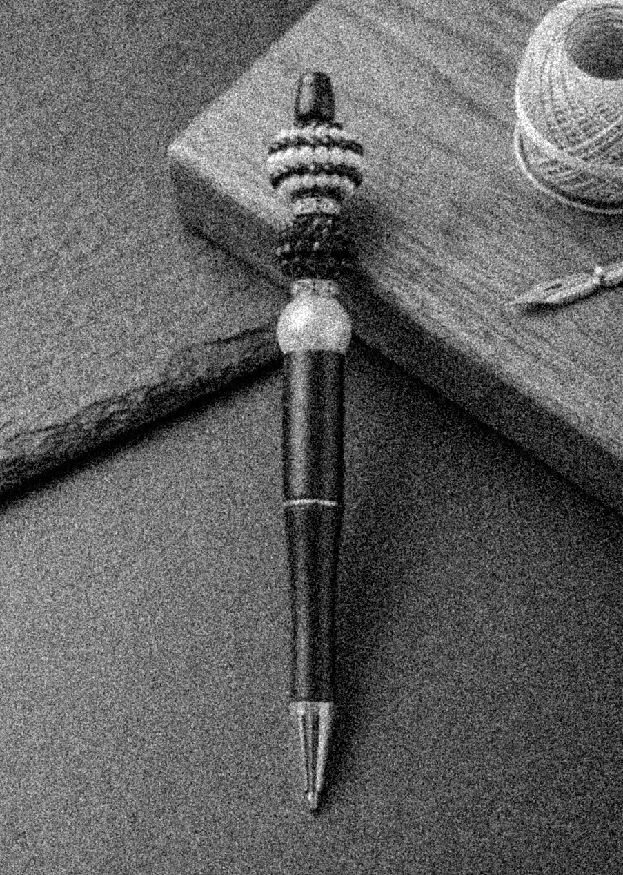 Silver and Black Top Bead Black Pen with Rhinestone Spacers