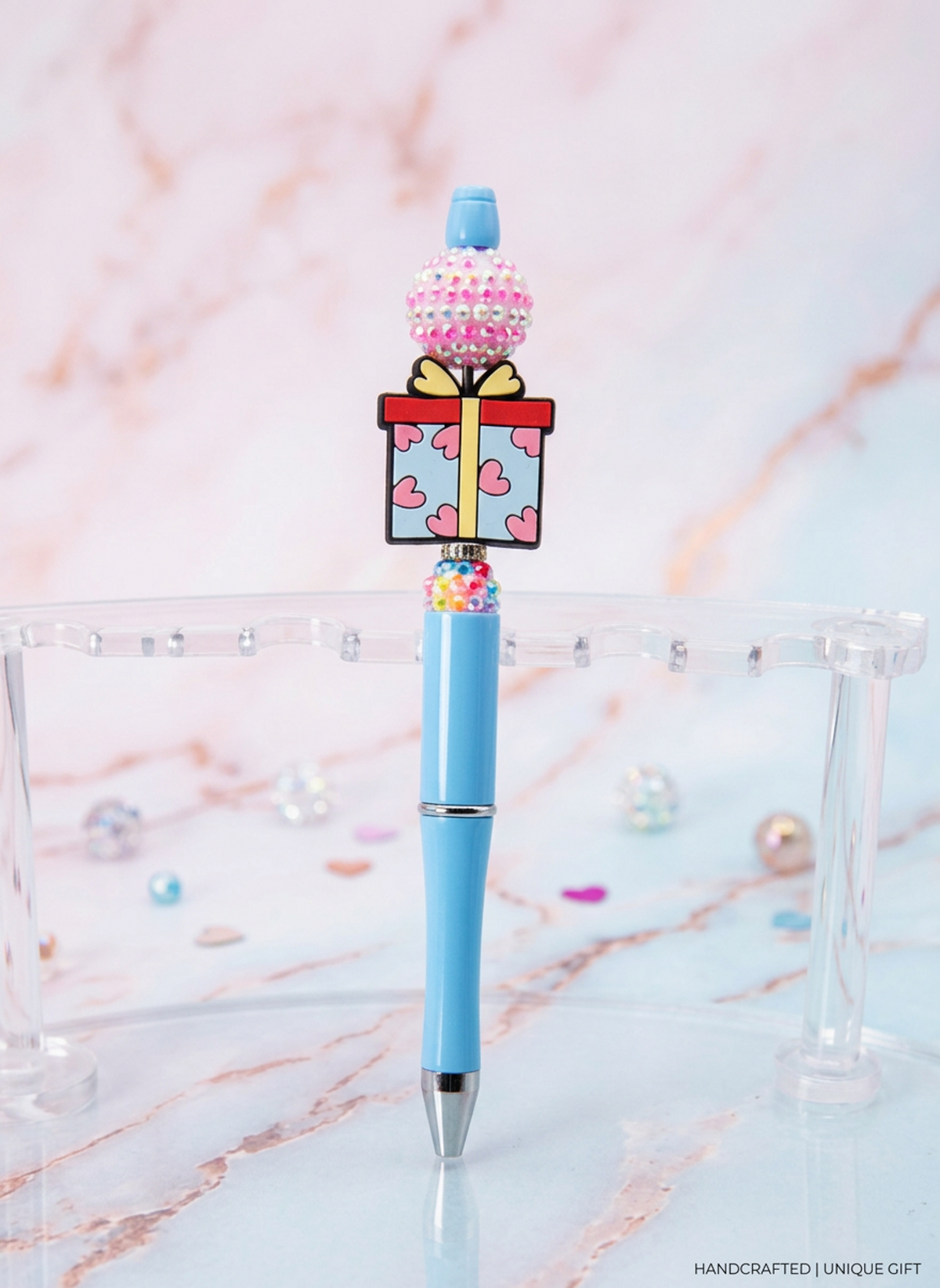 Pink Gift Box Pen with Red Hearts