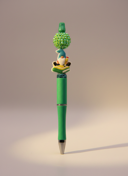Gnome Sitting on Books Green Pen