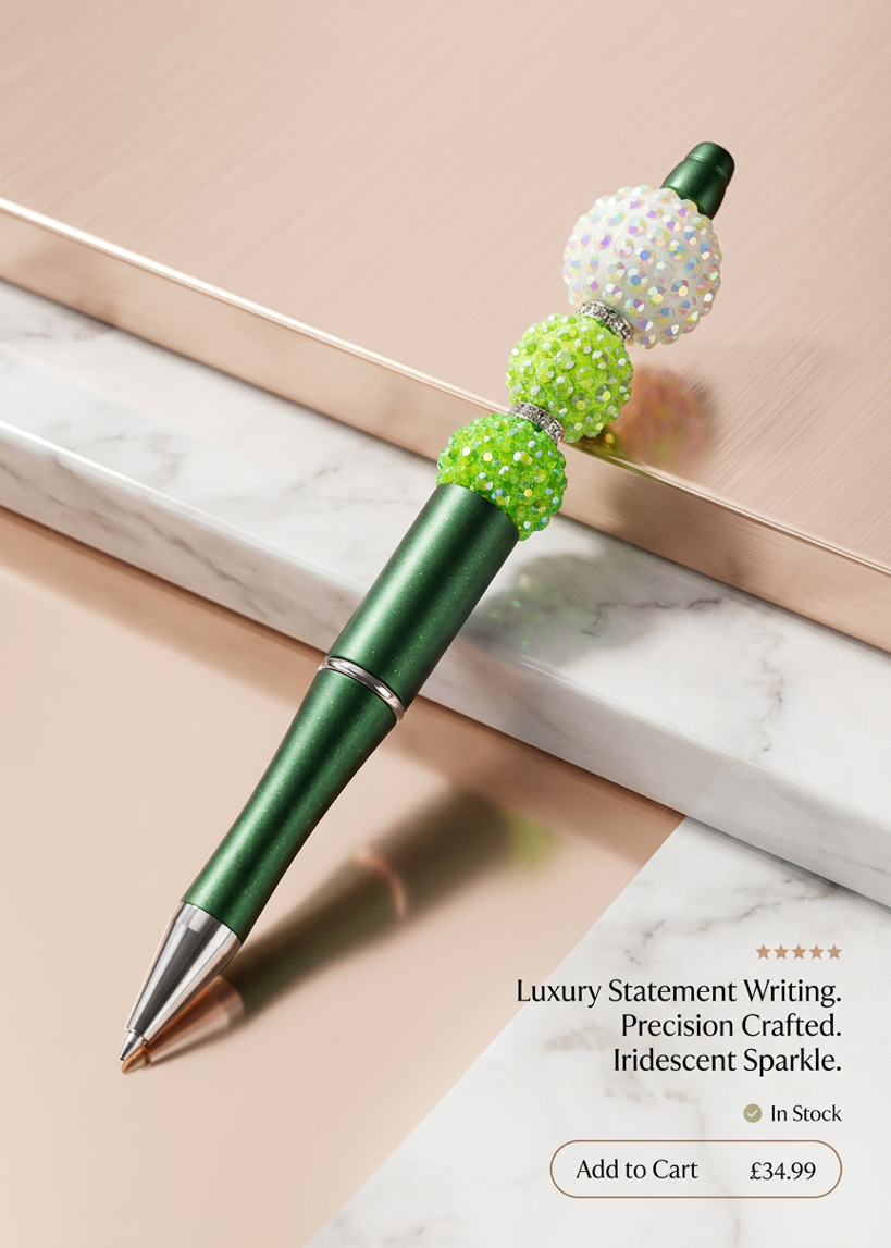 Green and White Beaded Pen
