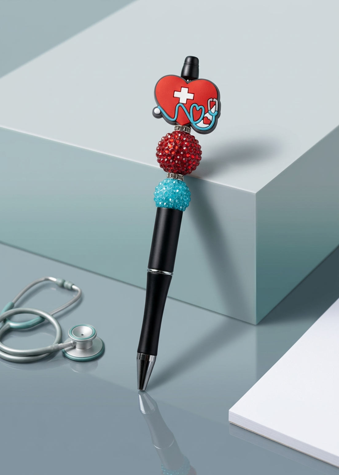 Stethoscope Red Heart White Beads Pen