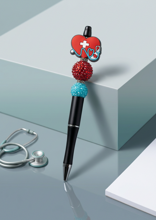 Stethoscope Red Heart White Beads Pen