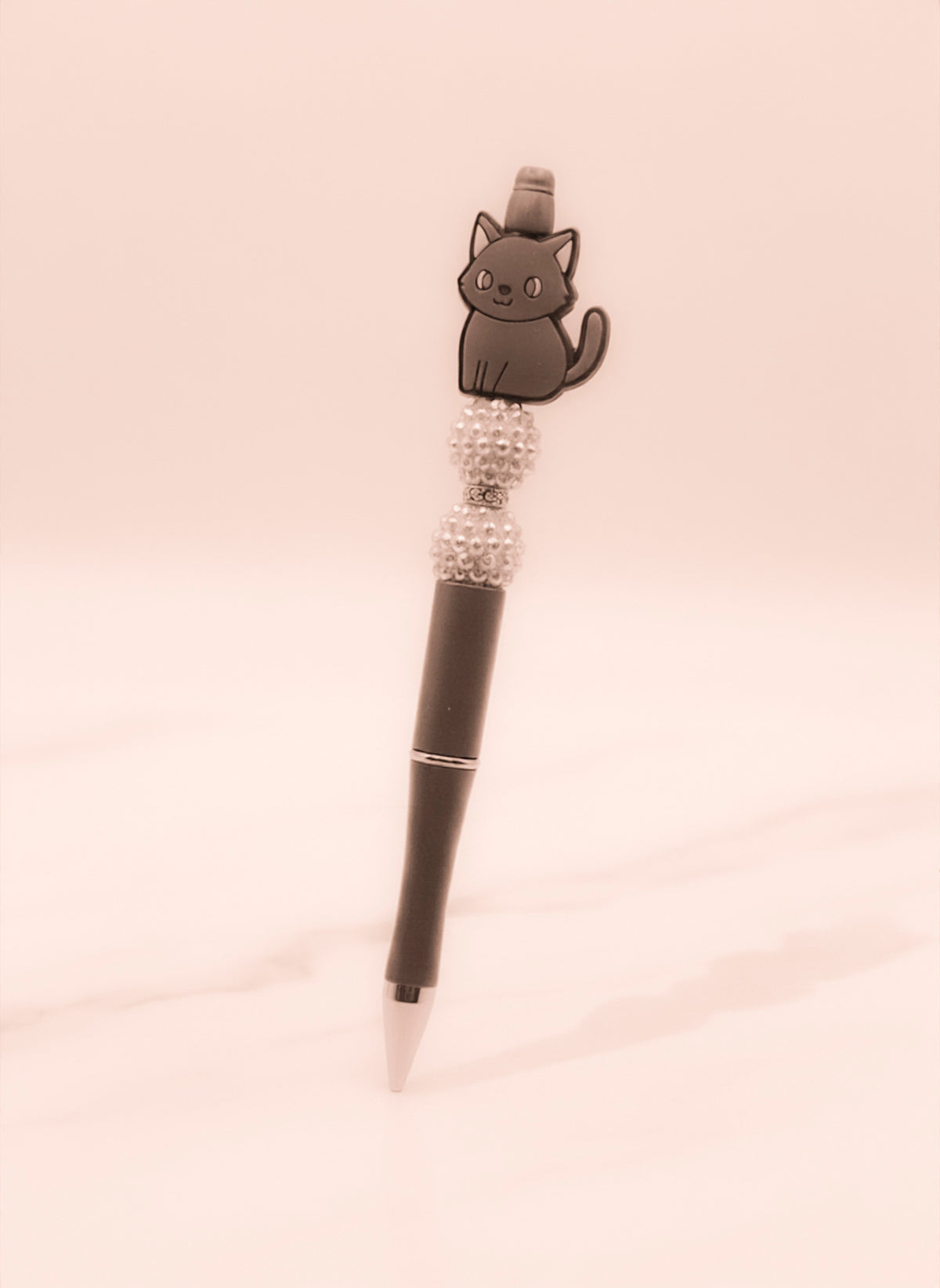 Black Cats with White Sparkle Beads Pen