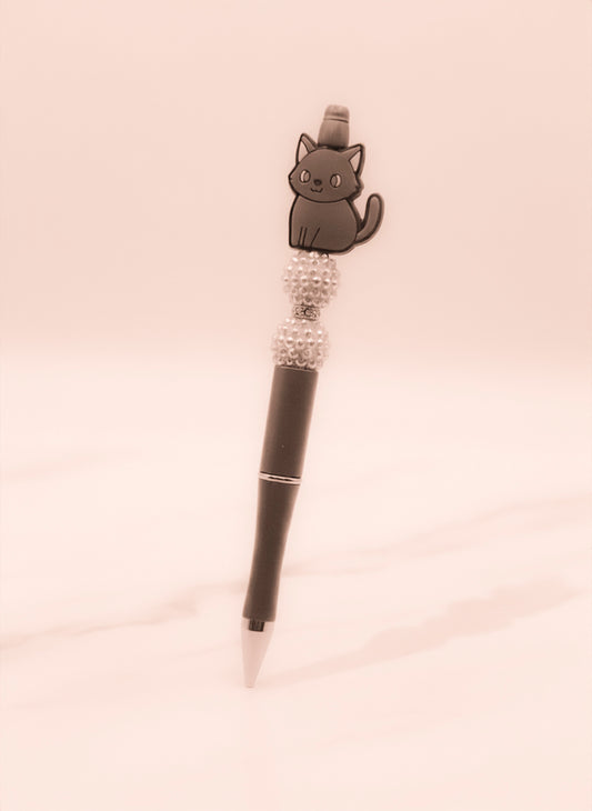 Black Cats with White Sparkle Beads Pen
