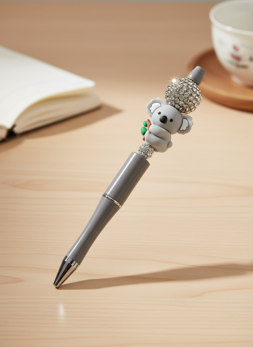 Koala Bear Grey Pen with Silver Sparkle Beads