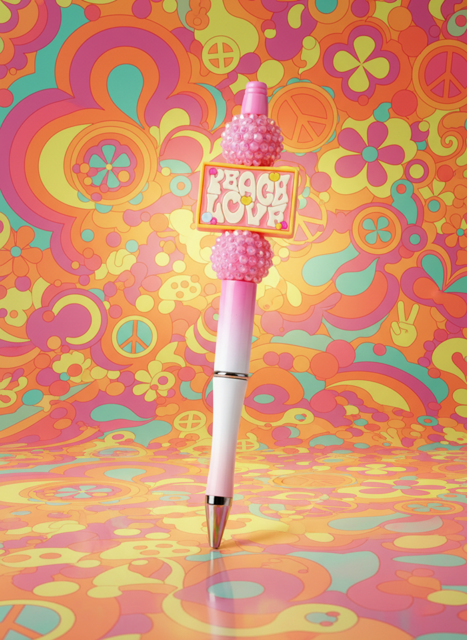 Peace and Love Pink Sparkle Pen