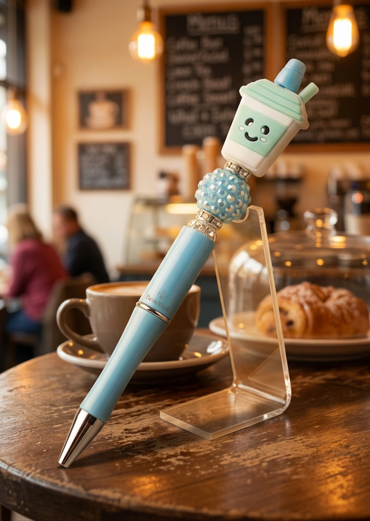 Teal and White Coffee Cup Pen