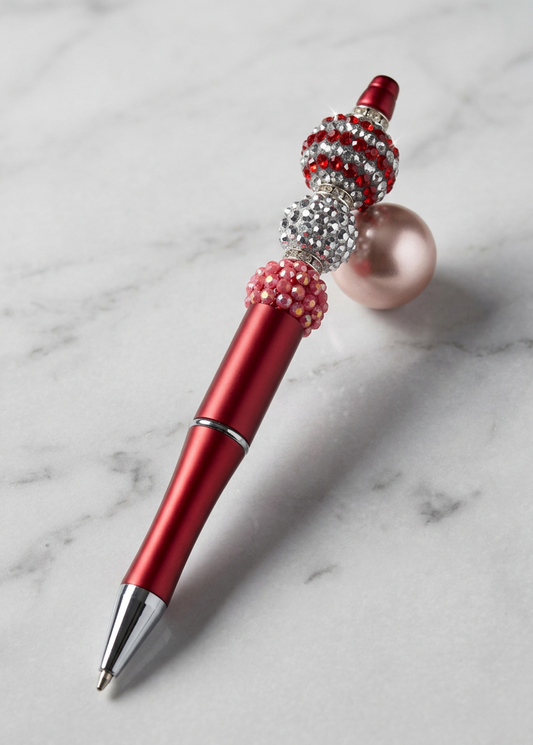 Red and White Sparkle Bead Pen