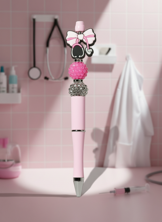 White Ribbon Pink Stethoscope Pen