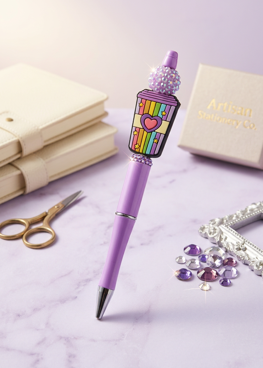 Colorful Heart Coffee Cup Purple Pen