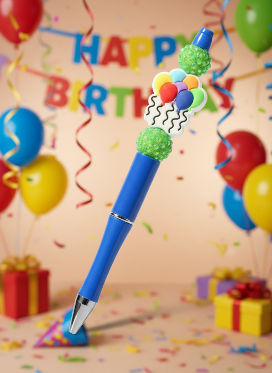 Birthday Pen with Sparkling Green Beads Blue Pen