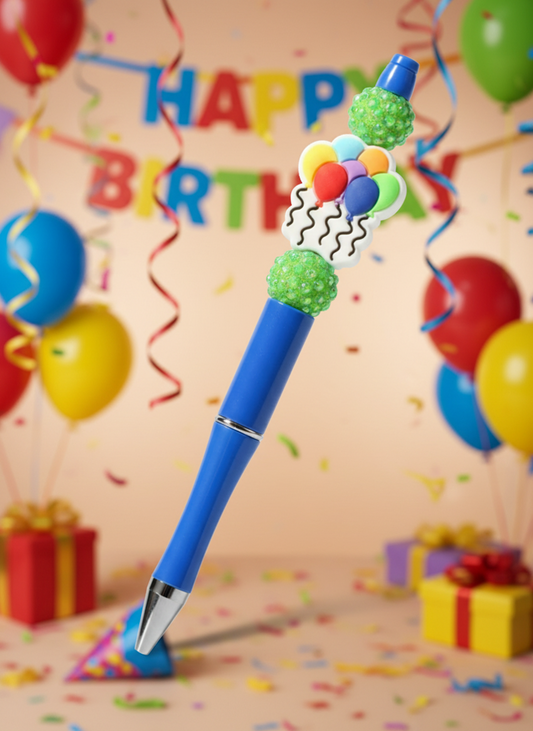 Birthday Pen with Sparkling Green Beads Blue Pen