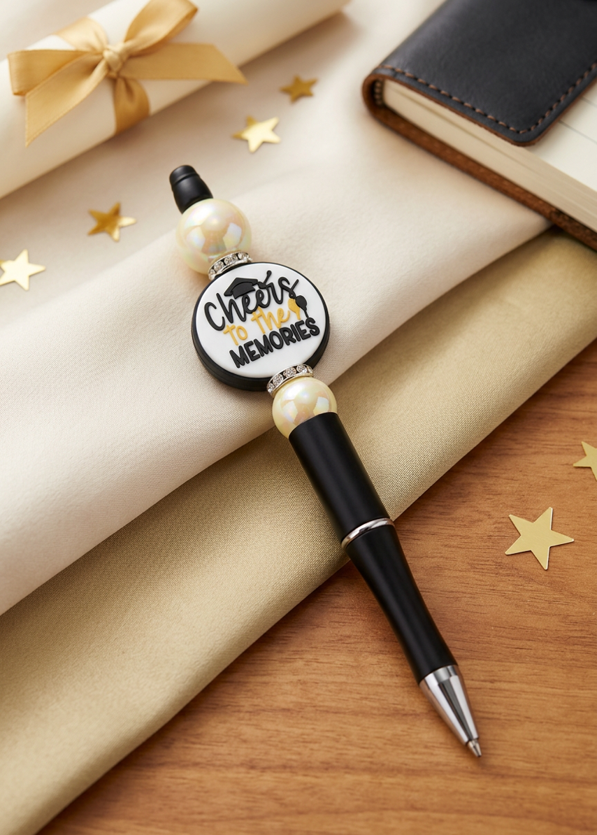 Cheers to the Memories Graduation Pen with Yellow Pearl Beads