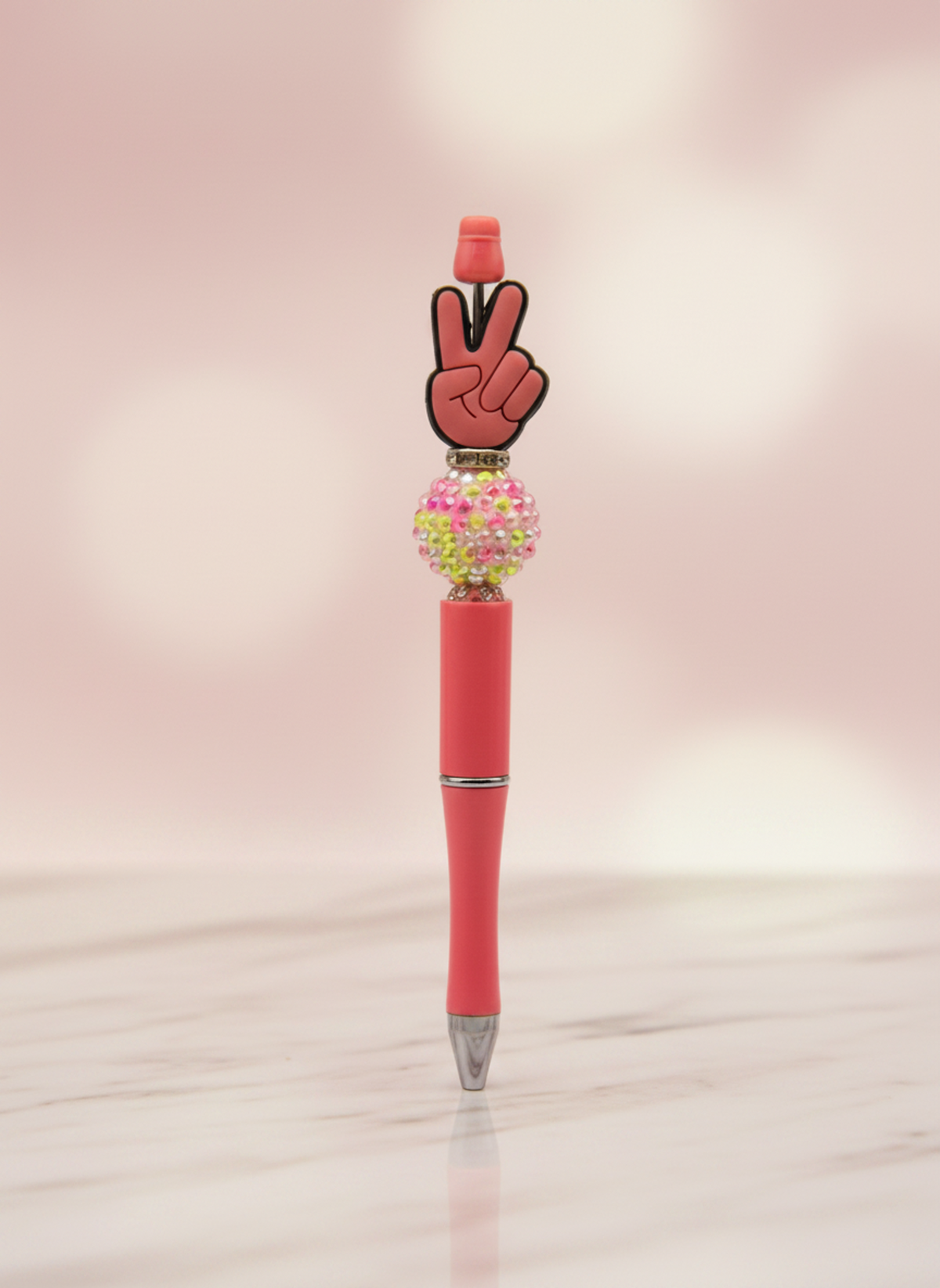 Hand Peace Sign Coral Pen