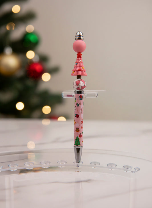 Pink Christmas Tree Focal Bead Pen