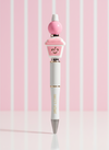 White and Pink Coffee Cup Pen with Rhinestones