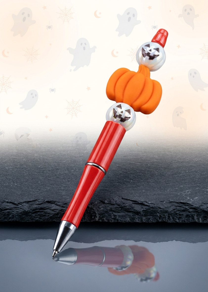 Large Horn Pumpkin Jack-o-Lantern Beads Orange Pen