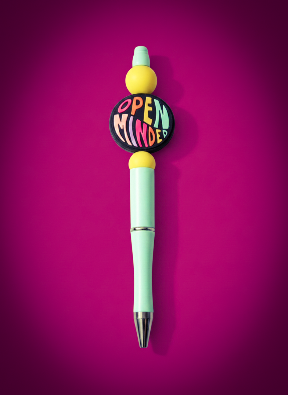 Open Minded Teal Pen with Yellow Beads