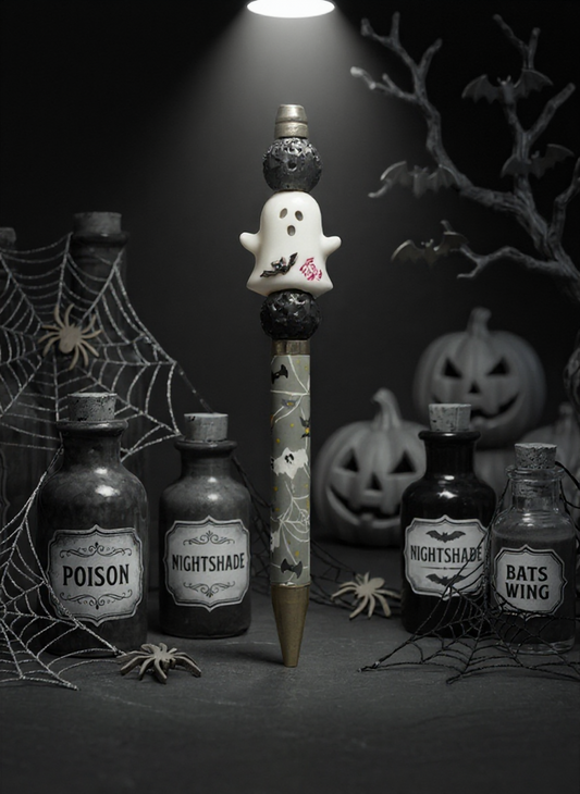 White Ghost Grey Halloween Pen